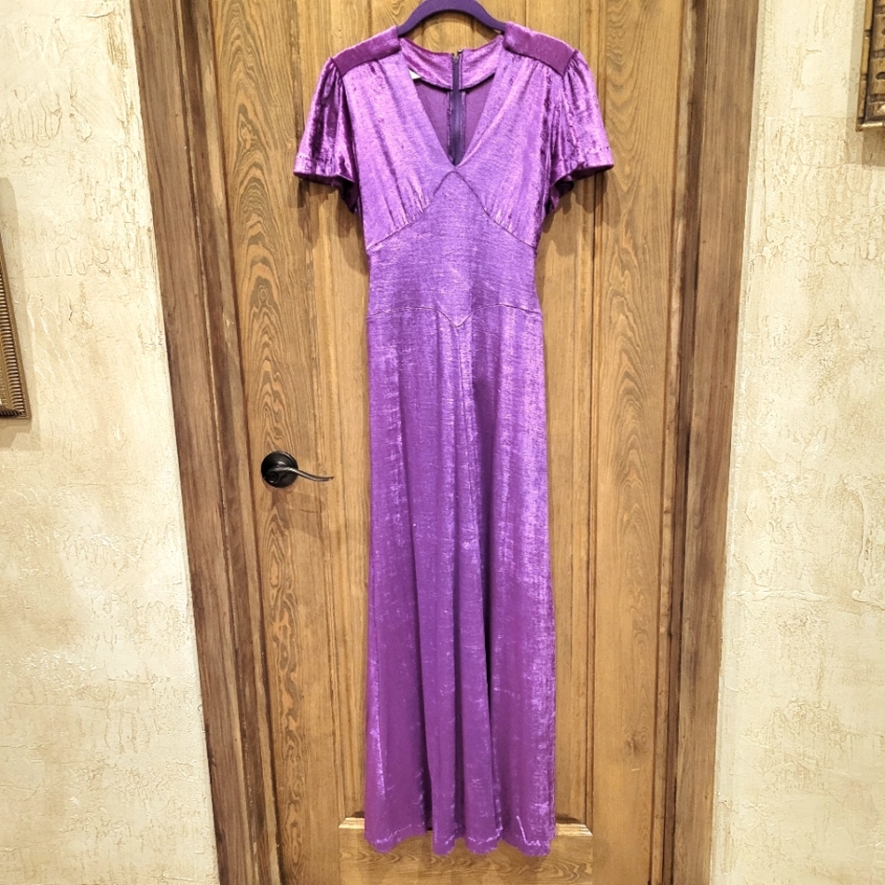 Vintage Purple Velvety Velour Maxi Dress